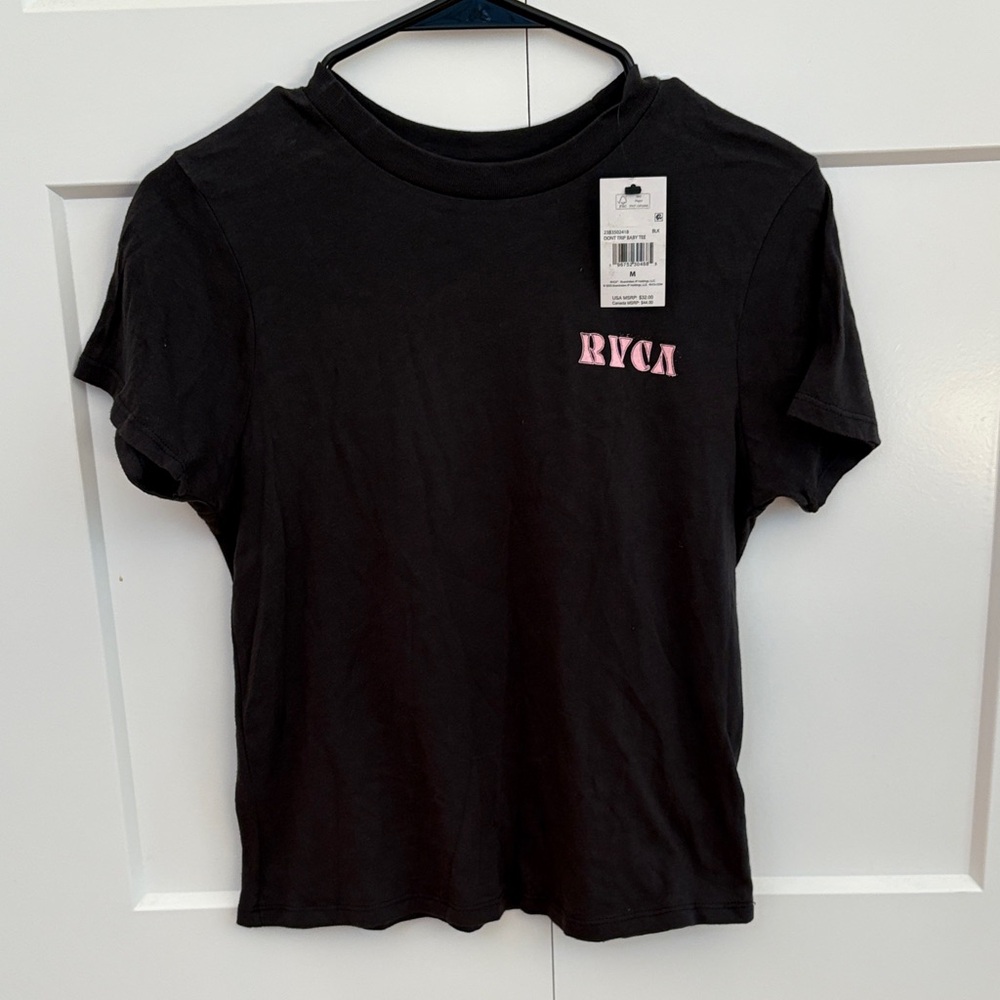 RVCA Black Tee with Pink Accents